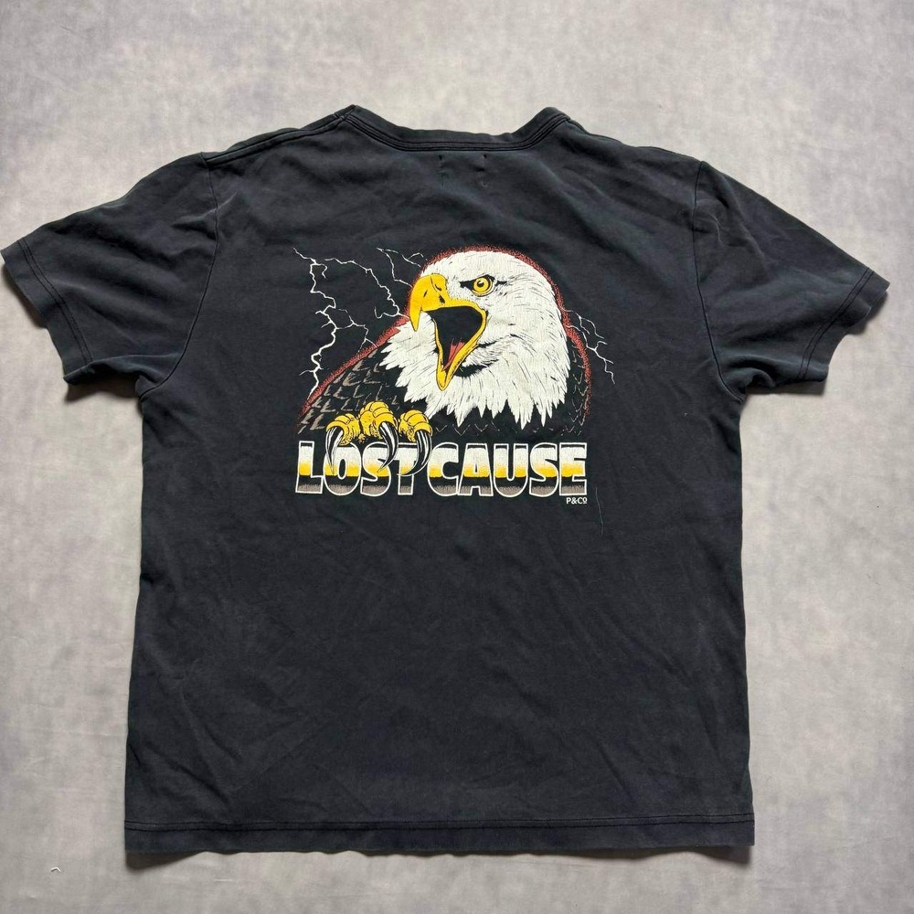 P&Co Lost Cause Eagle Graphic Tee Mens Medium Black Excellent Biker Streetwear